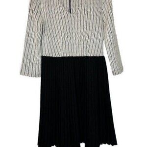 GANNI Anthropologie Jacquard Dress Small Pleated Skirt Herringbone Black White